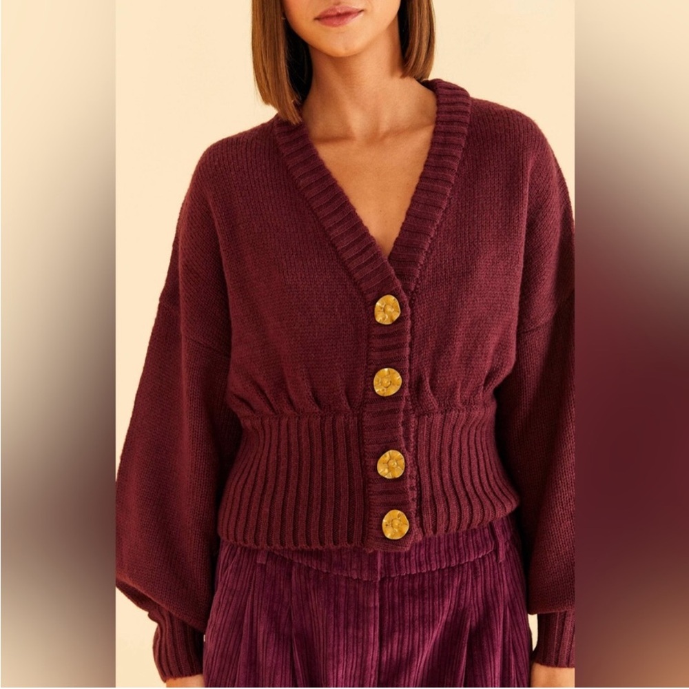 Farm Rio Bubble Knit Cardigan in Burgundy Women’s Large - Picture 3 of 11